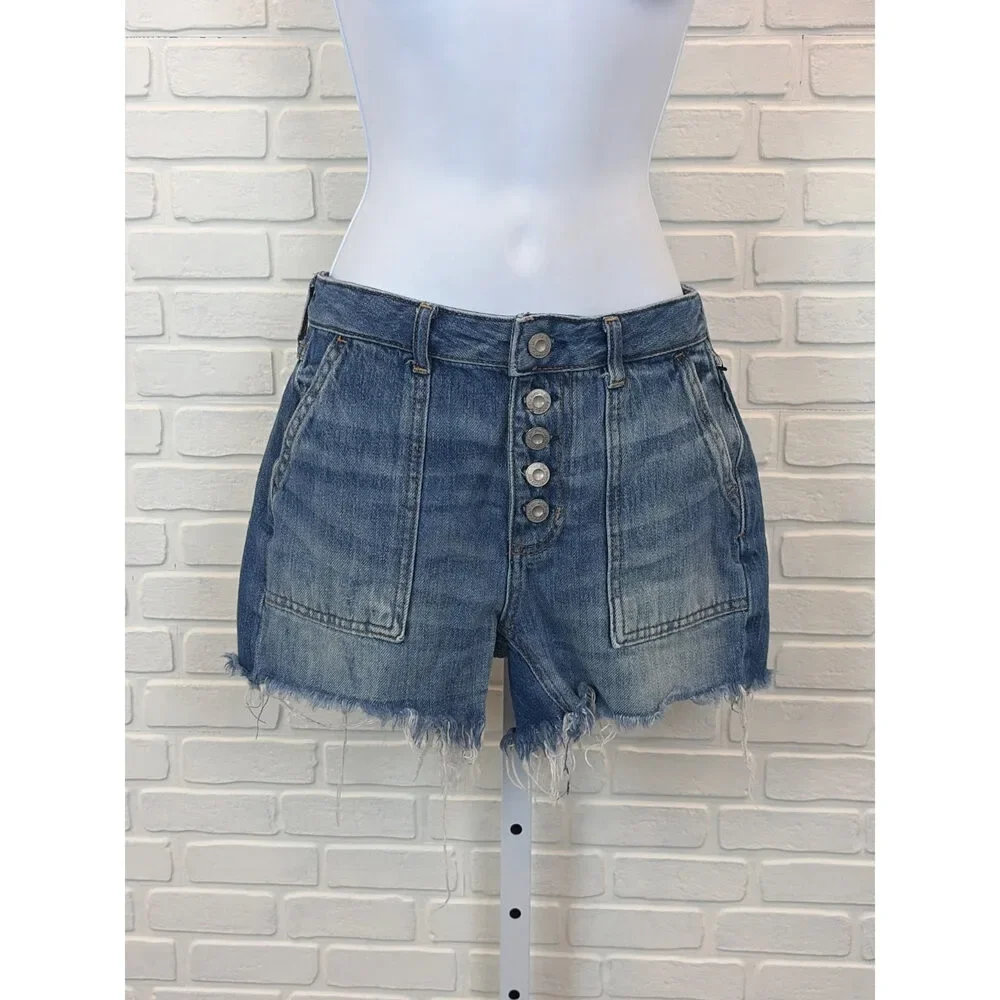 We The Free Button Fly Cutoff Denim Shorts Medium Wash 28